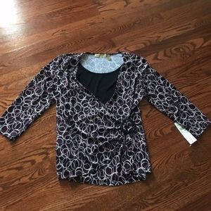 WOMENS NOTATIONS TOP BLOUSE WITH ATTACHED BLACK TANK Sz. L LARGE NEW NWT